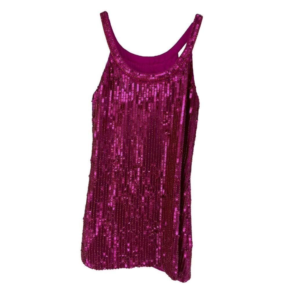Trina Turk Sequin Tunic Pink XS Sleeveless Silk Scoop Neck Formal Flirty Fucshia